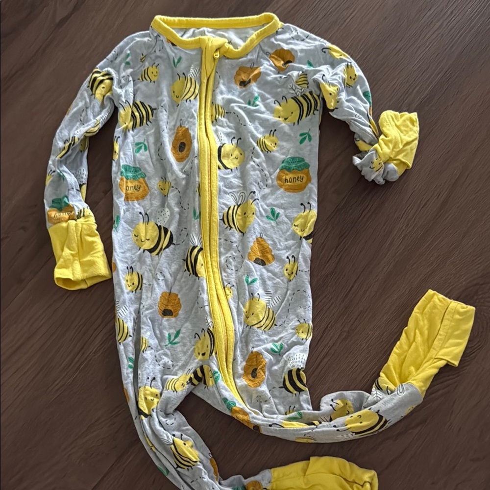 Little Sleepies Yellow and Gray Footies with Banana Print